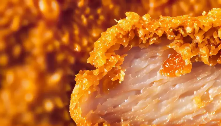 crispy chicken cooking with ice cubes close up