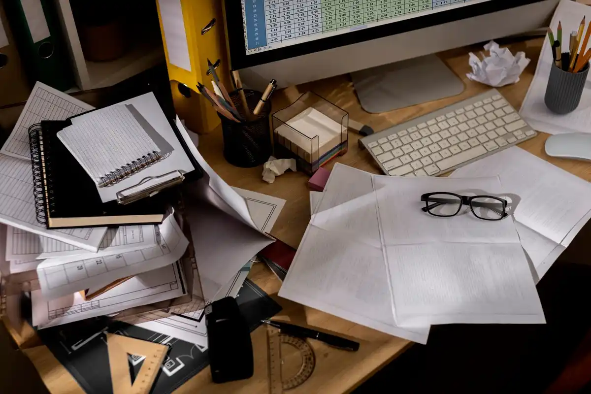 Dutch workspace clutter vs tidy concept
