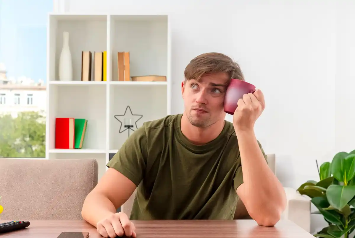 frustrated dutch person checking insurance app at home