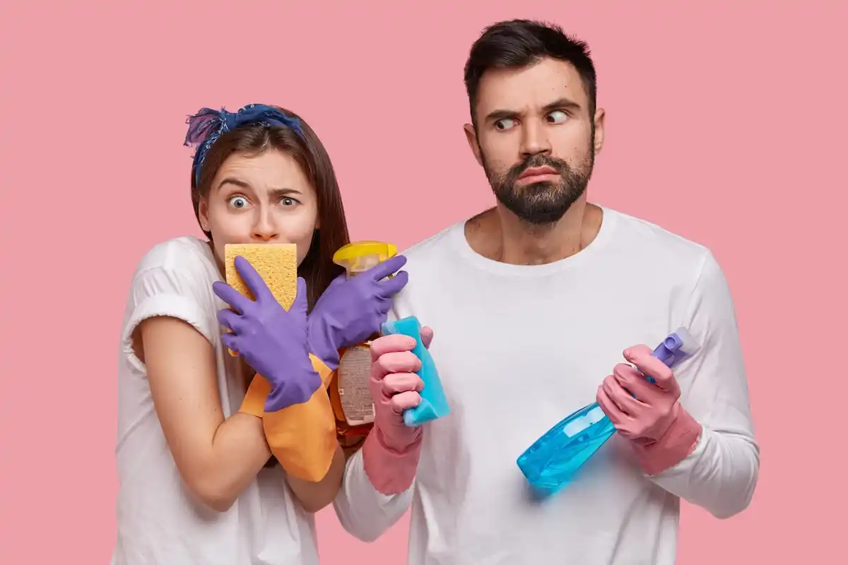 realistic Dutch family cleaning together