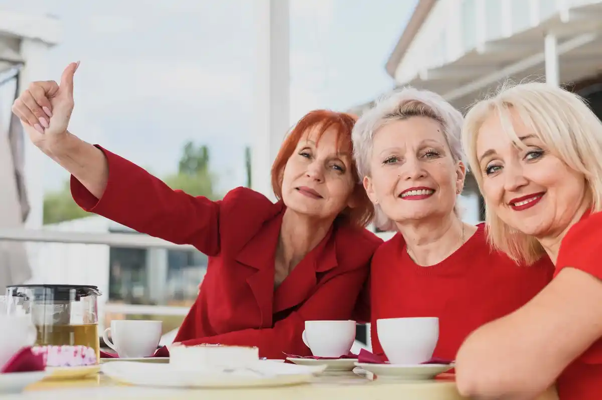 mature travelers relaxed breakfast hotel