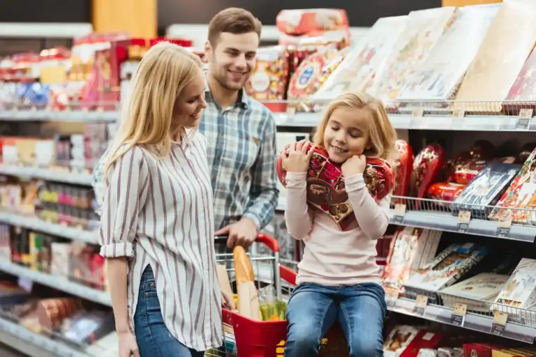 Dutch family shopping Albert Heijn supermarket
