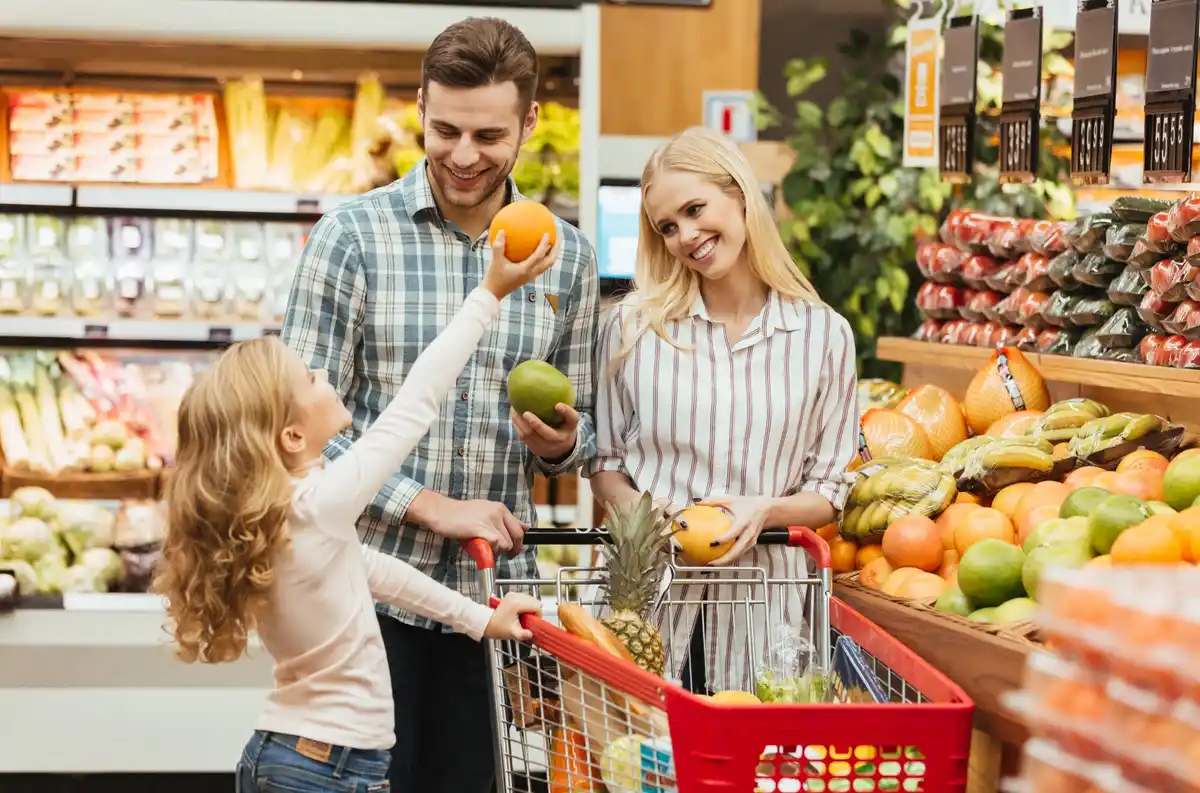 Dutch family shopping Albert Heijn supermarket