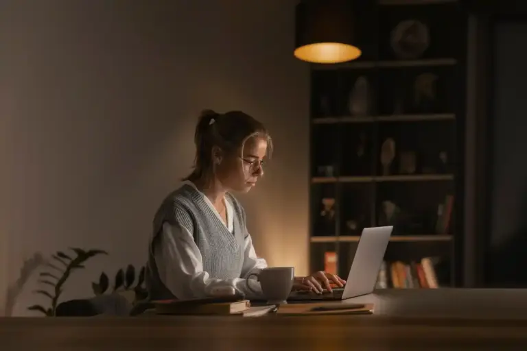 silent focused work desk adult sunlight
