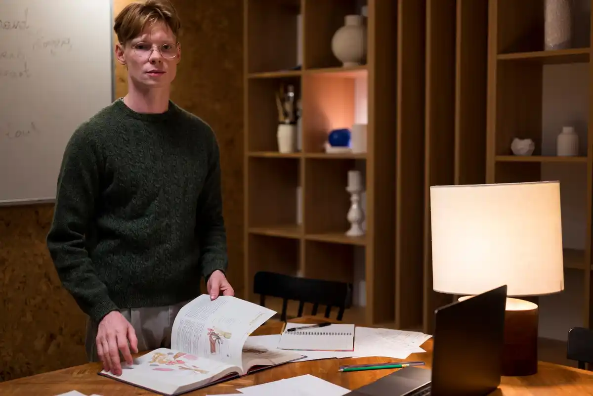 man working in silence focused productivity office