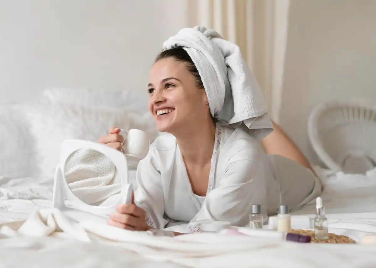 middle aged Dutch woman healthy skin night routine
