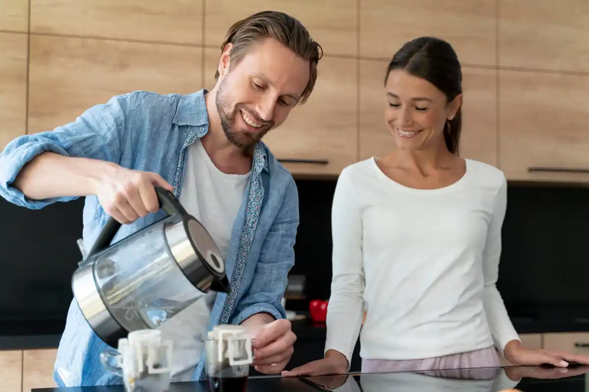 happy Dutch couple daily routine home