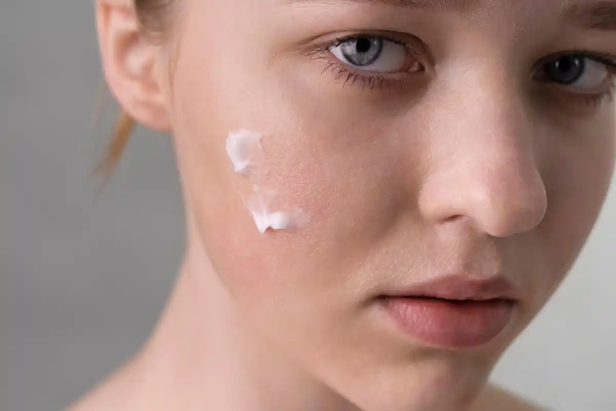 nivea soft cream minimal on wooden table, closeup woman's face before after wrinkles