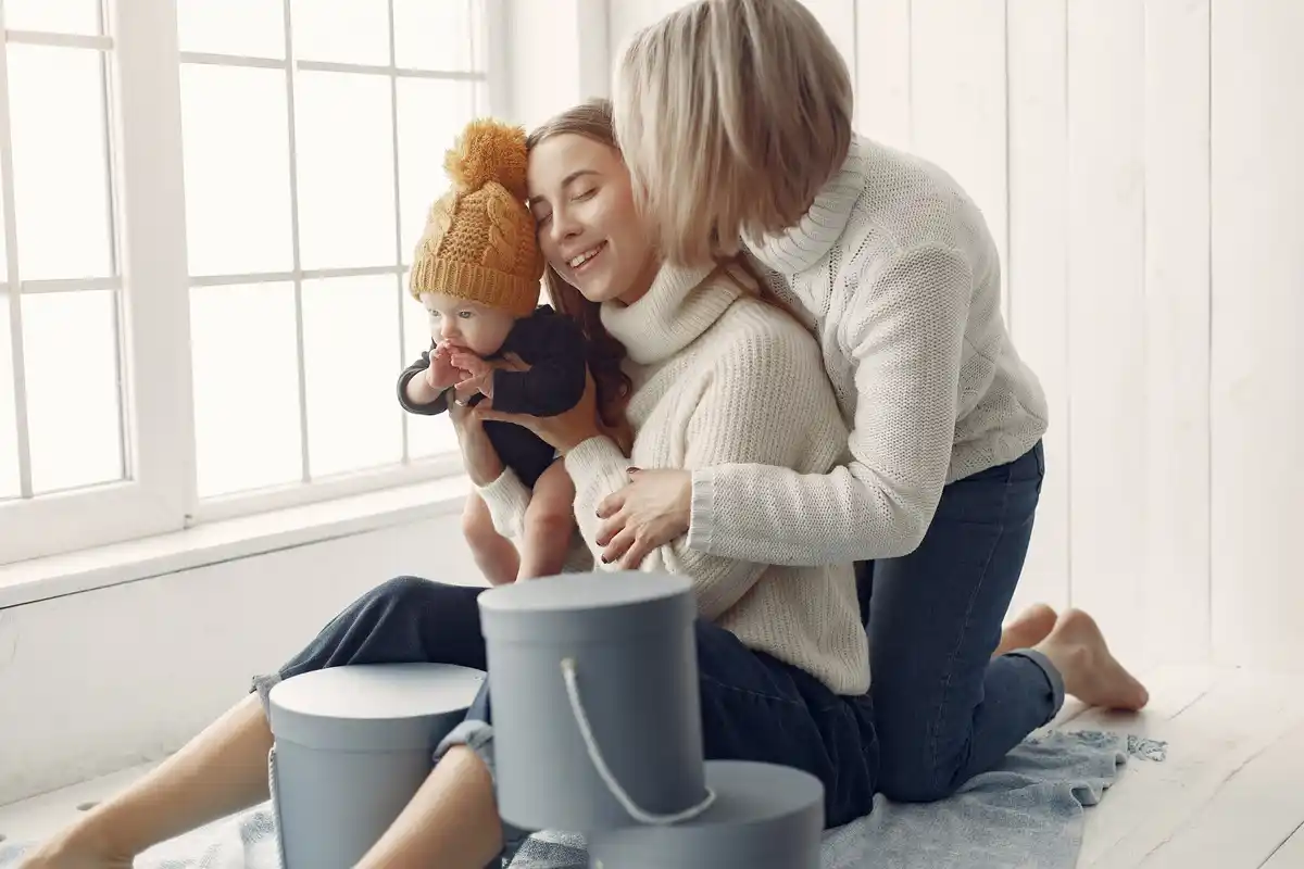 family cleaning together scandinavian home