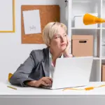 elderly office worker minimalist desk productivity