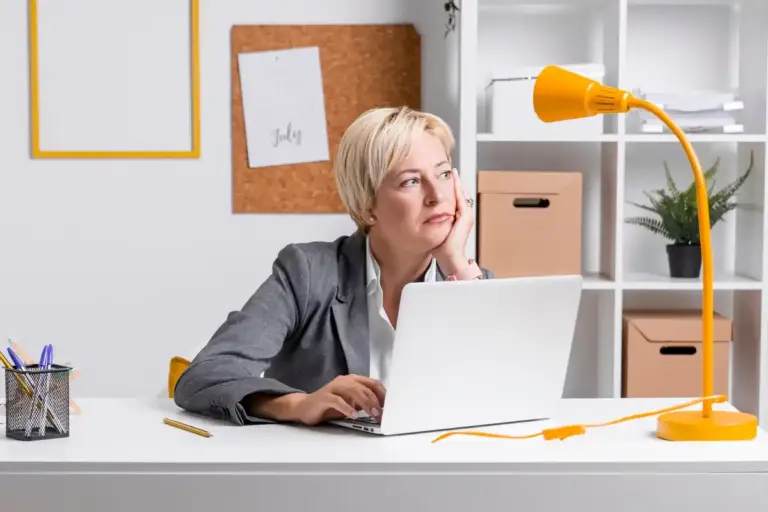 elderly office worker minimalist desk productivity
