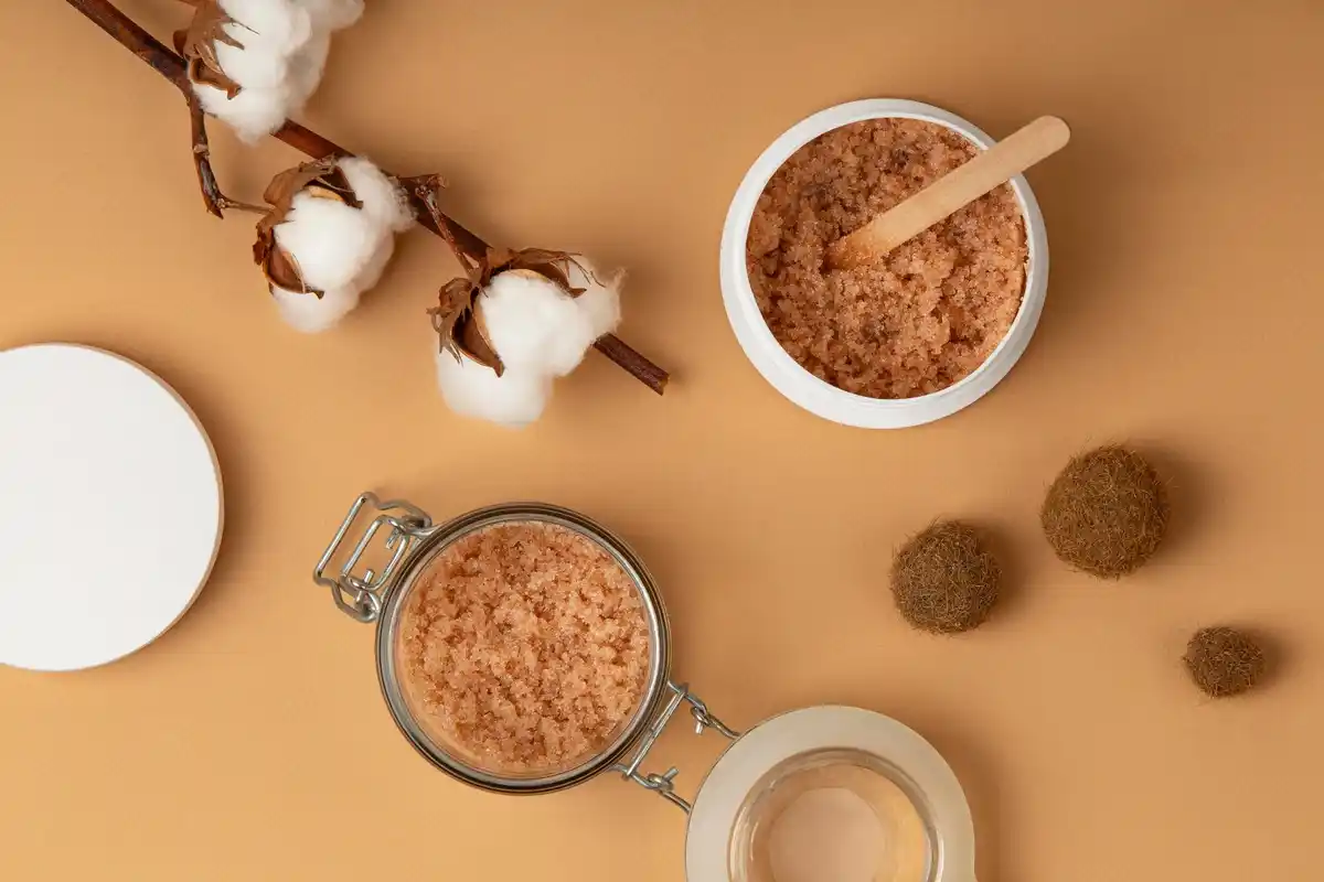 used coffee grounds skincare flatlay