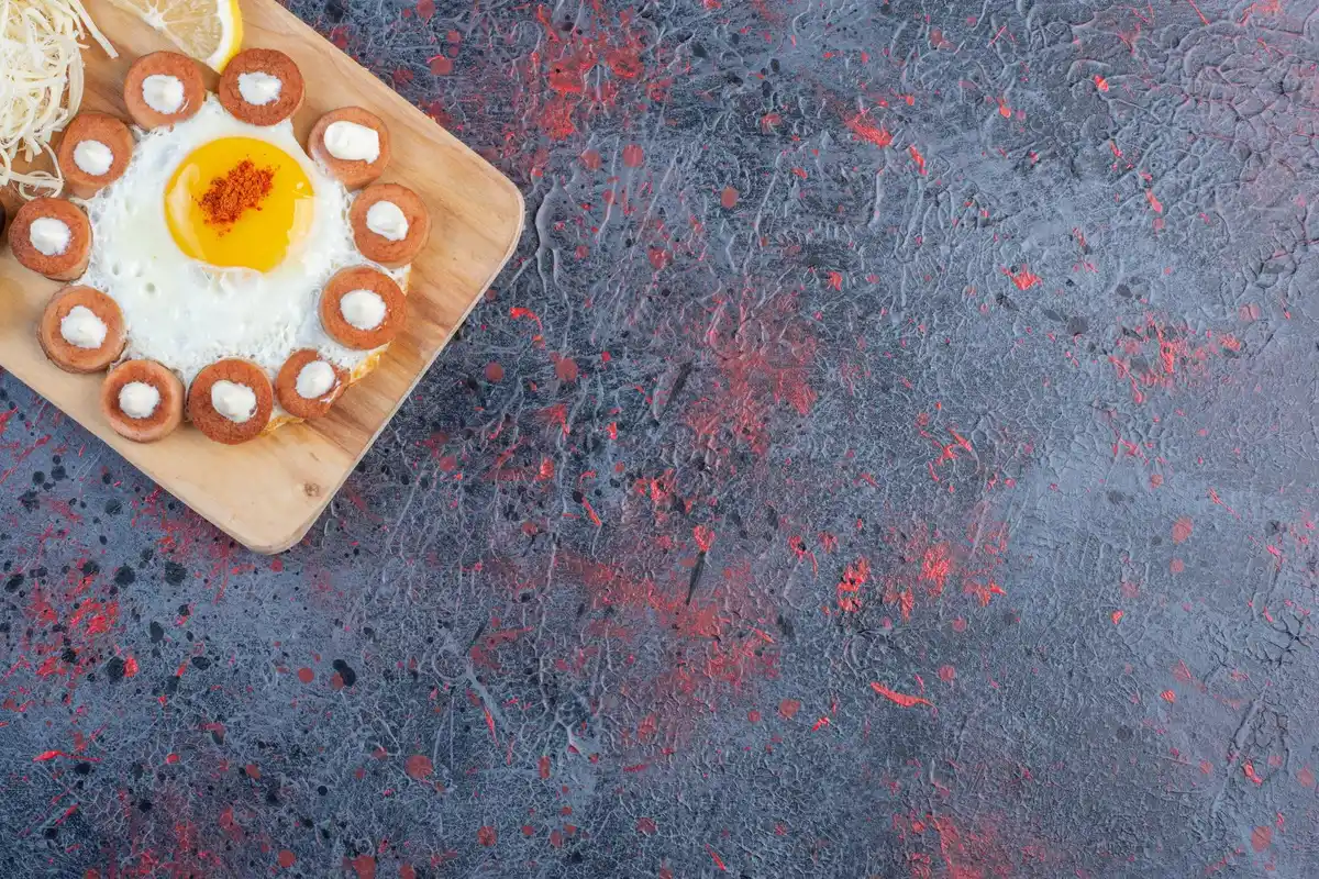 korean egg breakfast crispy edges, vibrant kitchen background