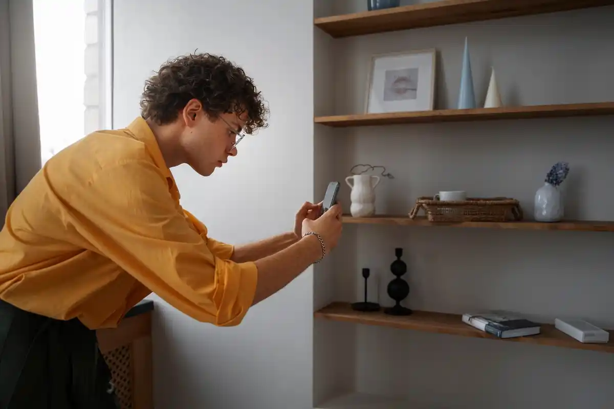 person cleaning smartphone storage in Dutch apartment