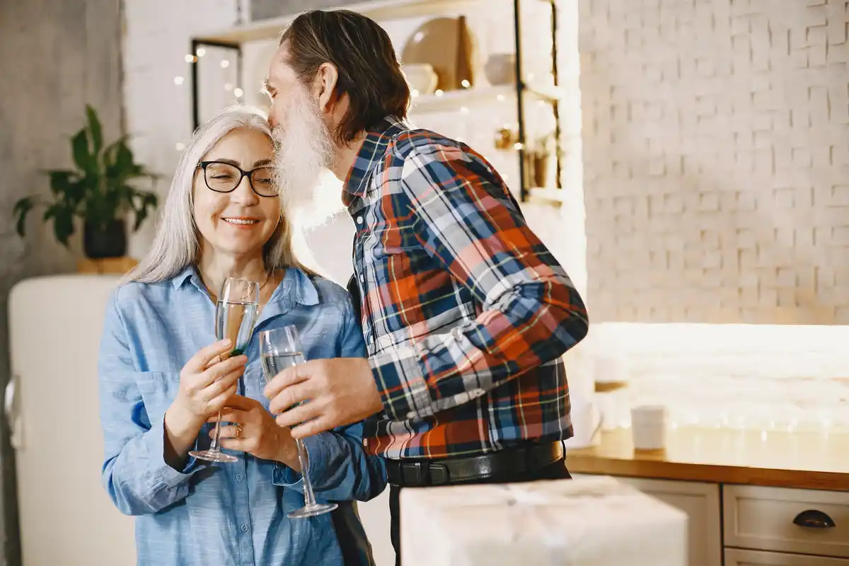 dutch couple laughing together home