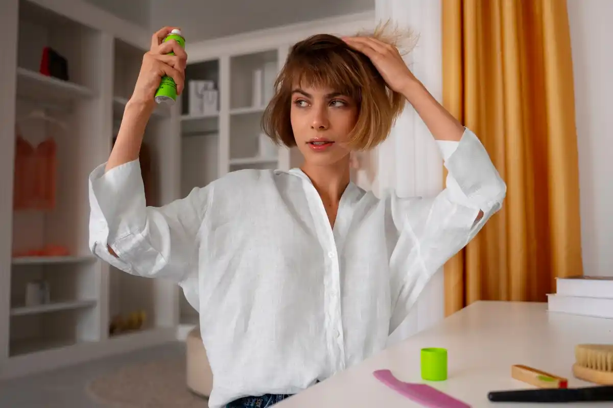 dutch woman air drying hair home natural morning