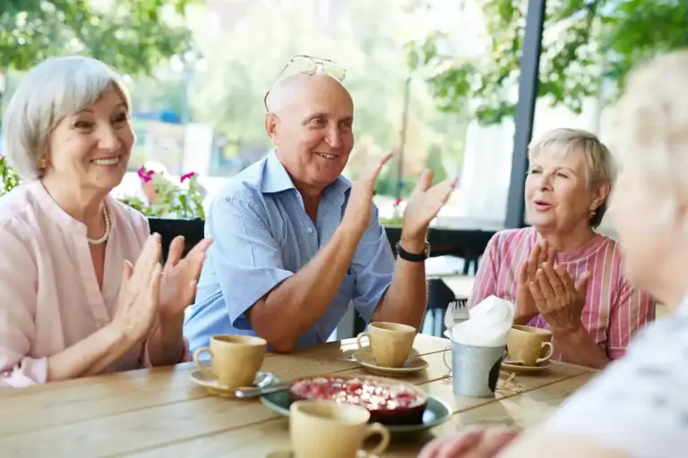 Dutch senior people happy communication coffee