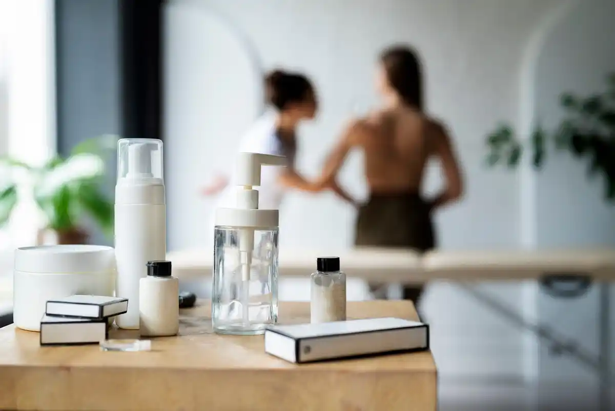 dutch skincare products on bathroom shelf