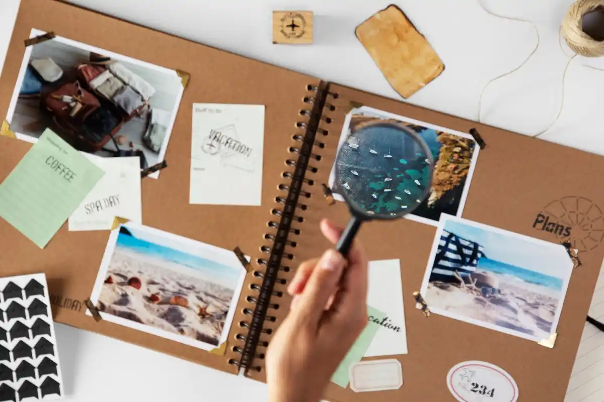 creative reuse old diary pages moodboard desk