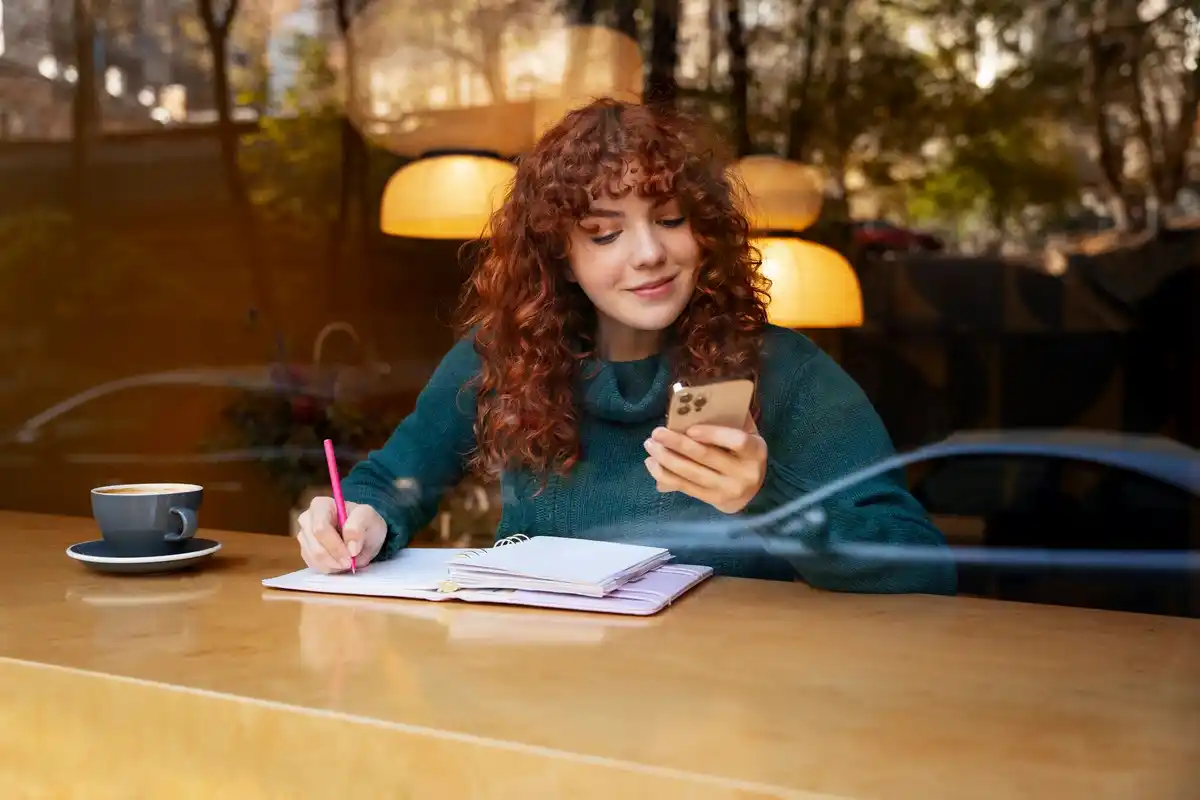 dutch person using smartphone for notes