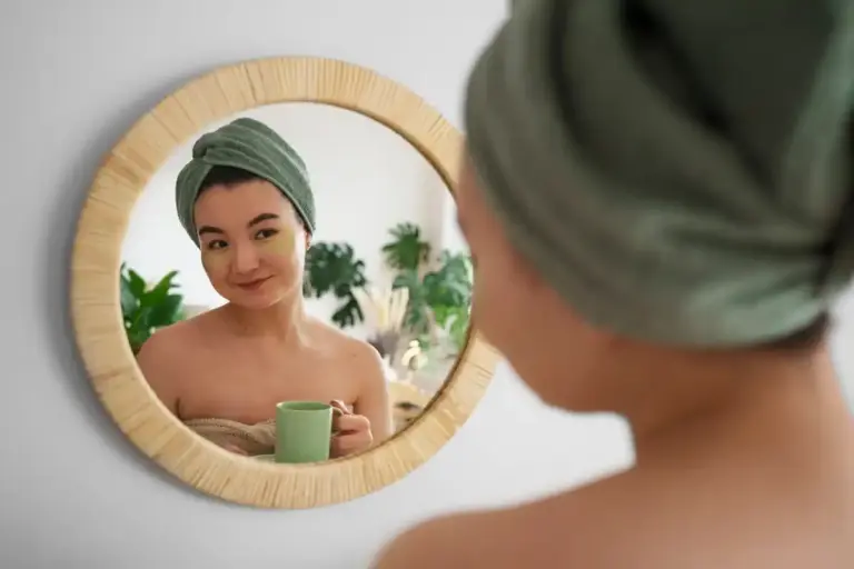 korean skincare routine dutch woman mirror shelf