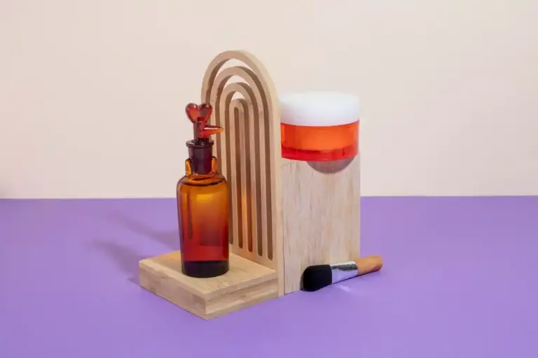dutch hair care products realistic bathroom shelf natural light