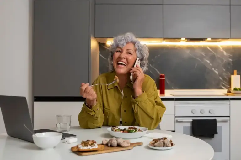 Dutch grandma preparing breakfast night before kitchen