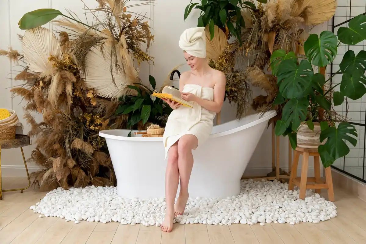 realistic cozy bathroom with plants Netherlands