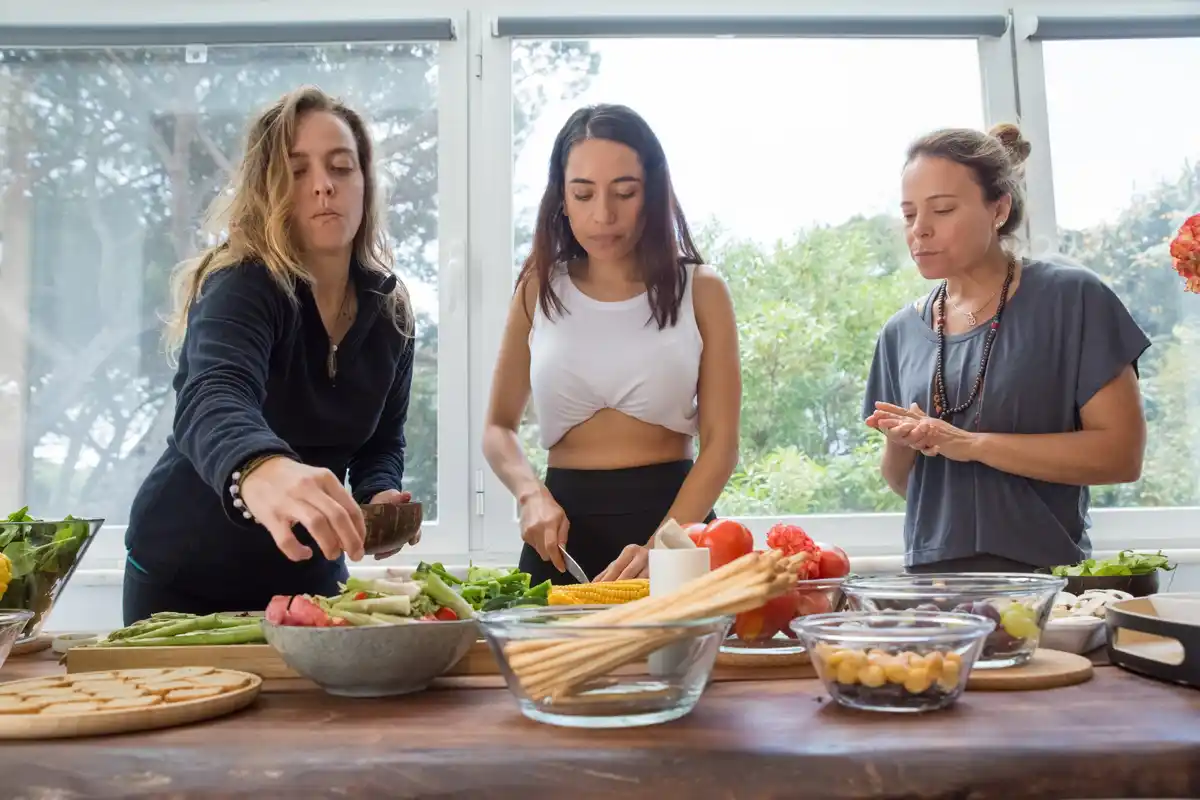 dutch woman preparing healthy homemade lunch in kitchen