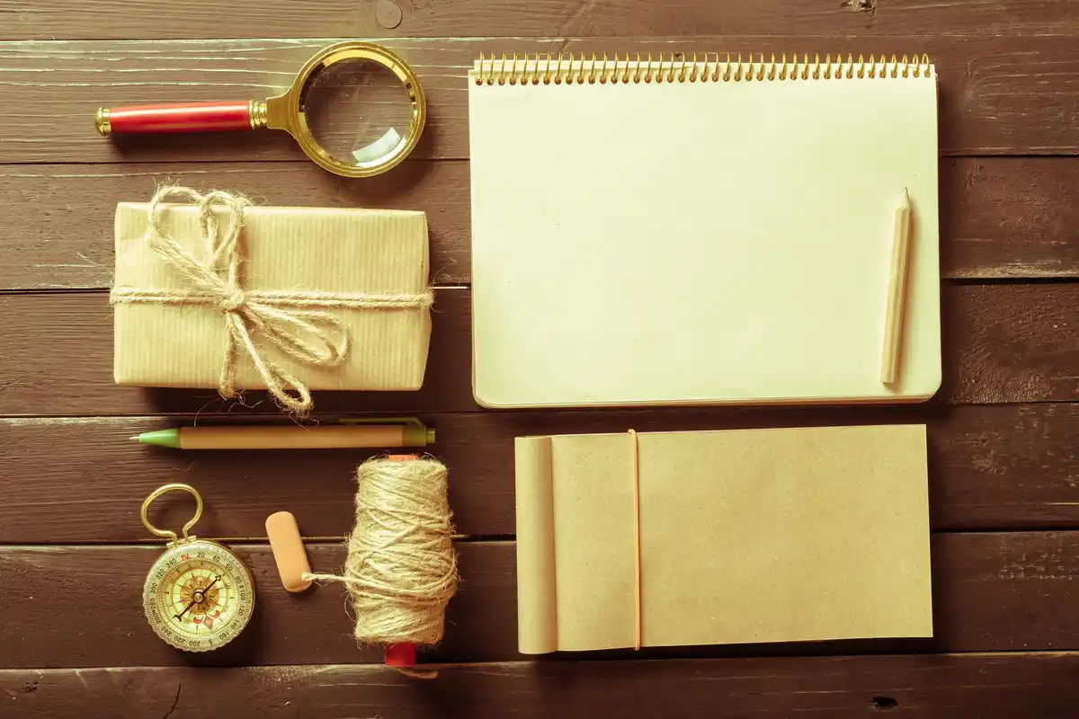 vintage paper planner on Dutch wooden table