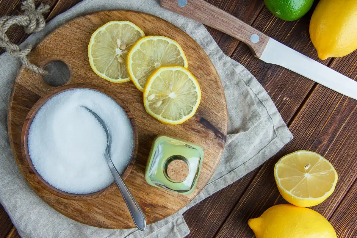 frozen lemon on wooden table dutch kitchen
