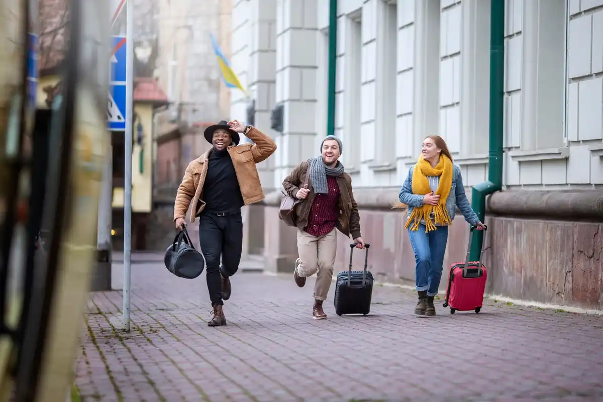 dutch traveler with backpack at airport