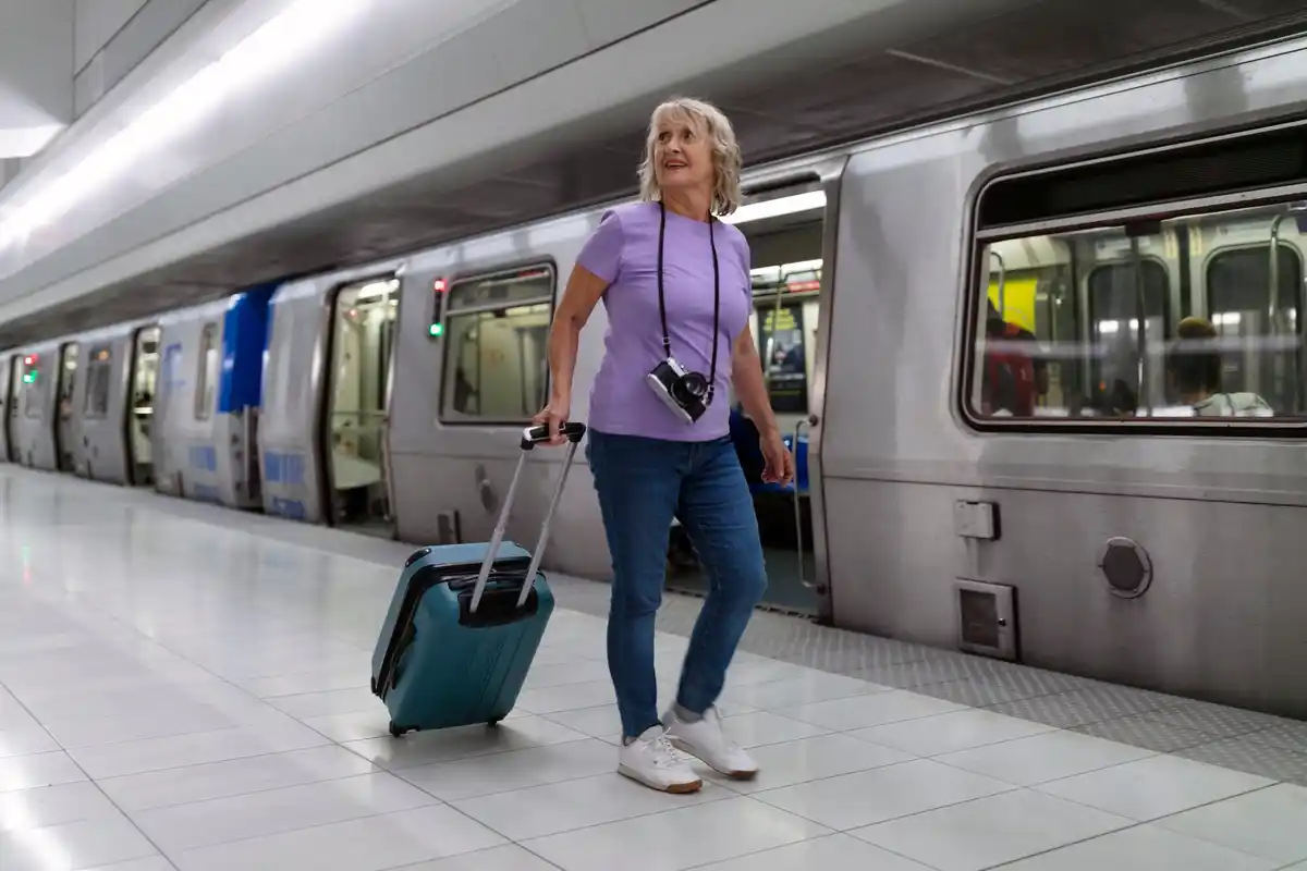 senior travelers train station europe adventure