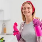 Dutch woman cleaning home smiling ergonomic