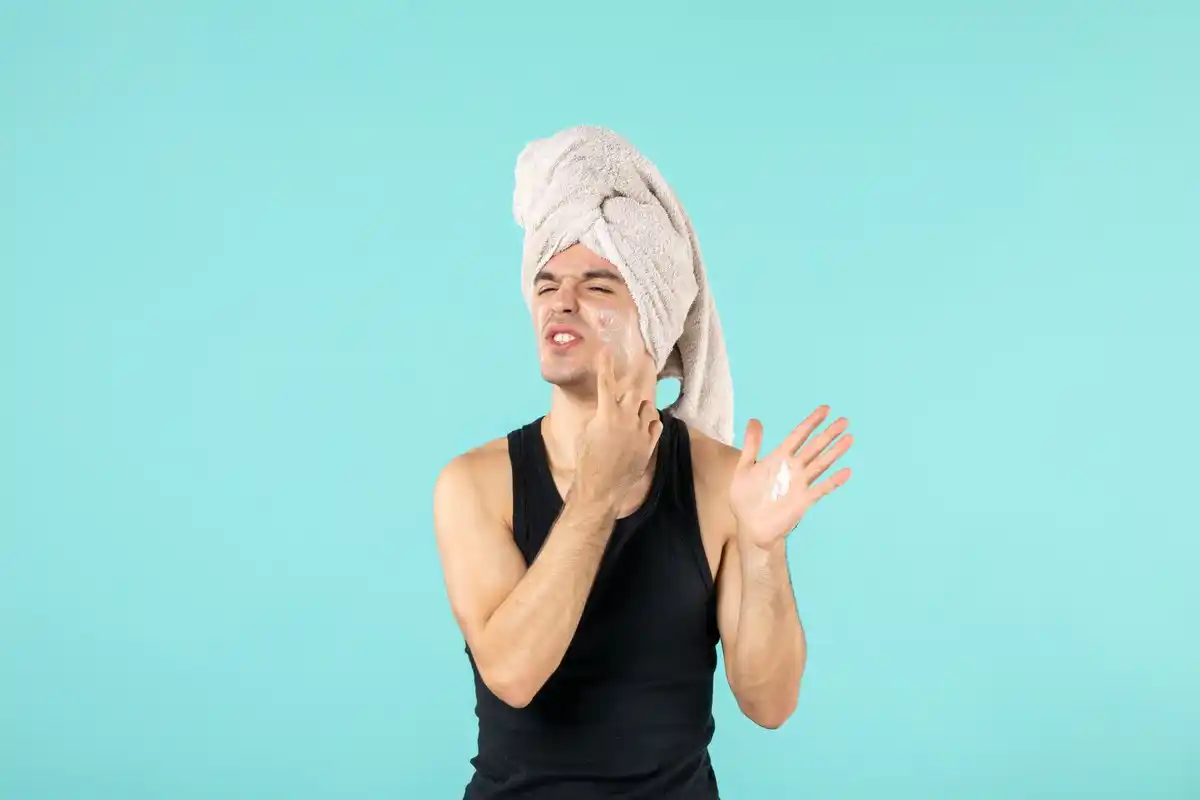 dutch woman splashing lukewarm water on face winter bathroom happy