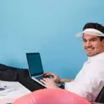 productive person surrounded by slow technology