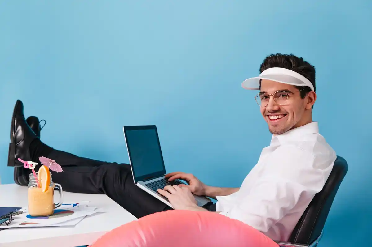 productive person surrounded by slow technology