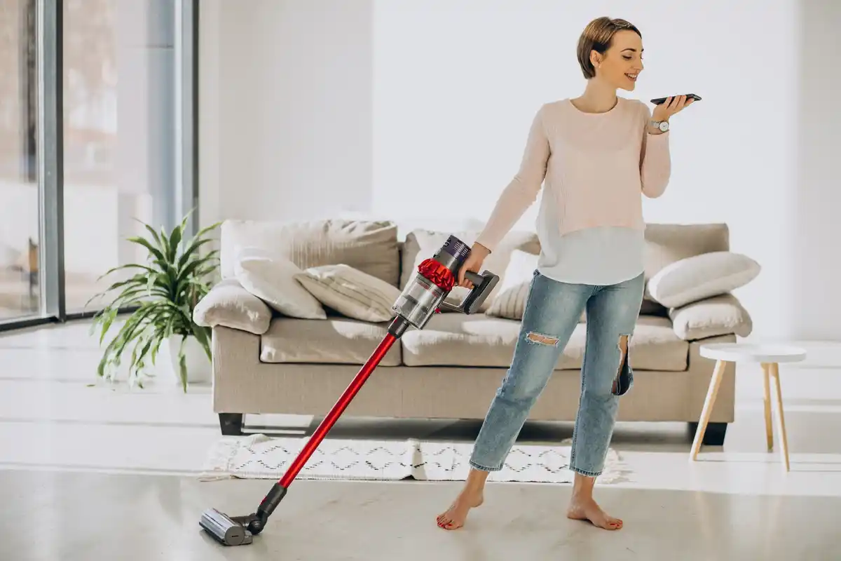 dutch woman vacuum house lifestyle modern living room