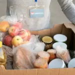 backpack full of Dutch groceries inside supermarket