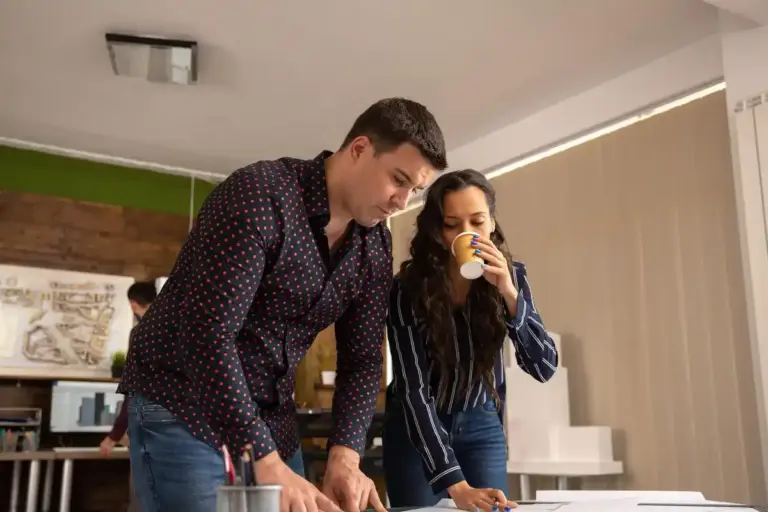 dutch man woman doing small tasks in home or office