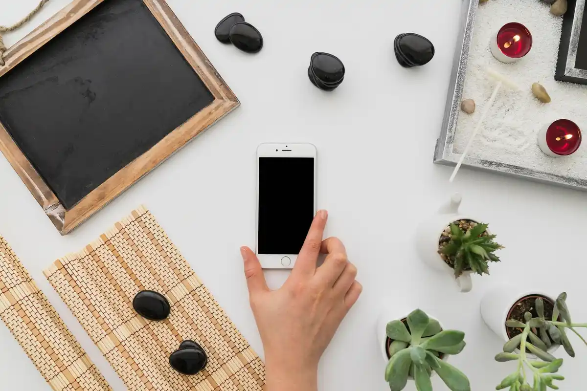 minimalist smartphone home screen flat lay