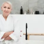 beautiful dutch woman skincare after 40 natural bathroom