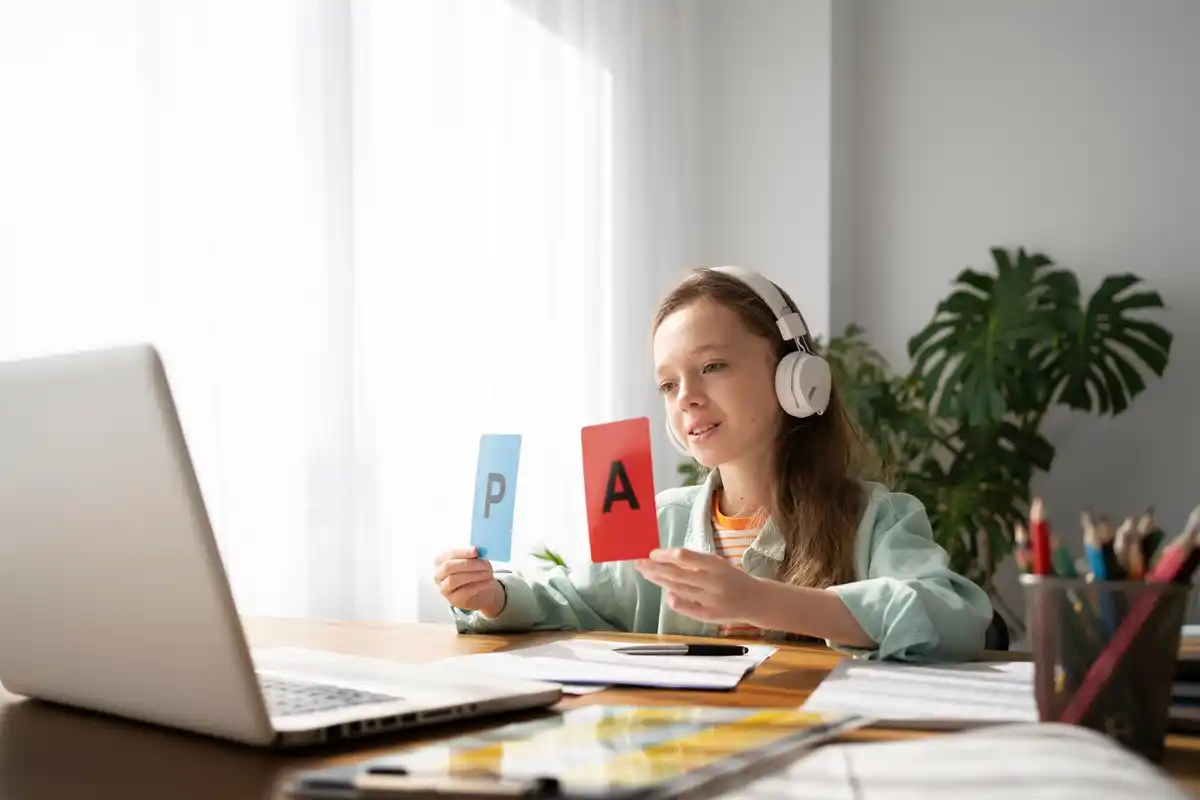 dutch student studying with handwritten flashcards at home
