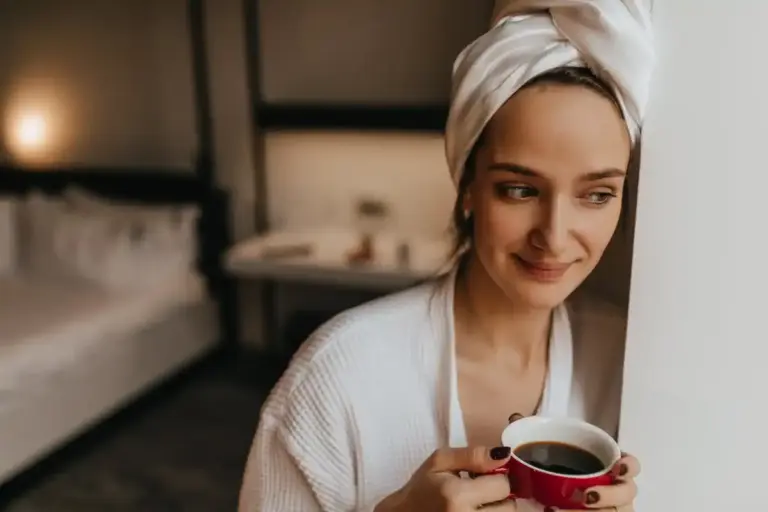 Dutch woman washing face natural light morning