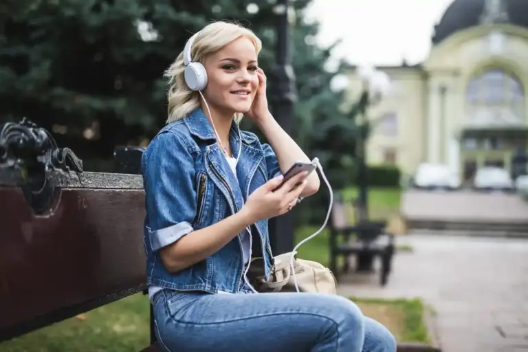 trend young people wired headphones street