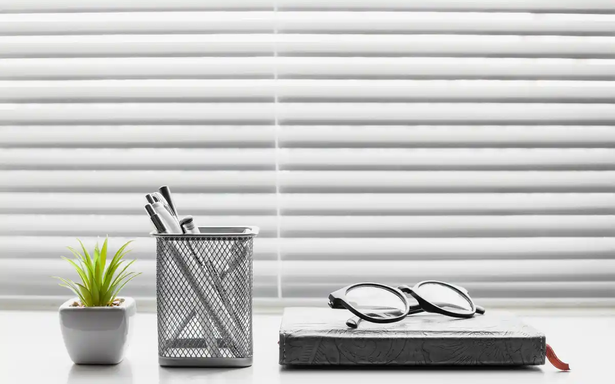 dutch modern office desk organized minimalistic window view