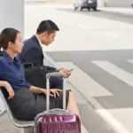 Japanese business traveler airport sunlight jetlag prevention