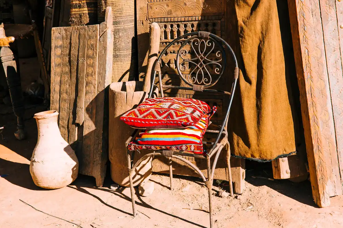dutch attic with old vintage items in sunlight