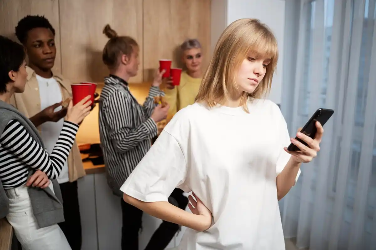 Dutch office people distracted by smartphone