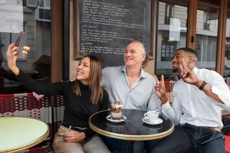 mature adults talking relaxed netherlands cafe